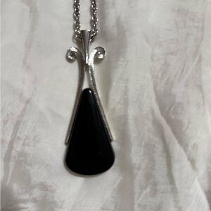 Vintage Avon Silver and Black Teardrop Necklace